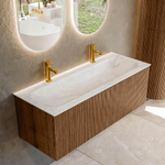 MONDIAZ KURVE-DLUX 120cm Meuble salle de bain - couleur Walnut - 1 tiroir - vasque BIG LARGE centre - 2 trous de robinet - couleur Ostra SW1137863