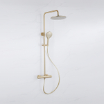 Fortifura Calvi Regendoucheset - thermostatisch - 25cm - hoofddouche - gladde slang - ronde handdouche - PVD - geborsteld messing (goud) SW1204403