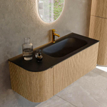 MONDIAZ KURVE 115cm Meuble salle de bain avec module 25 G - couleur Oak - 1 tiroir - 1 porte - vasque BIG SMALL droite - 1 trou de robinet - Urban SW1138409