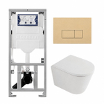 QeramiQ Dely Toiletset - 36.3x51.7cm - diepspoel - rimless - Geberit UP320 inbouwreservoir - softclose toilet zitting - 35mm - bedieningsplaat beige - rechthoekige knoppen - mat wit SW1235370