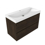 Saniclass Holz Pure Ensemble meuble de salle de bains - 100x45x67.5cm - Wave lavabo en céramique - 1 vasque - 1 trou de robinet - 2 tiroirs - chêne charcoal mat (bois) SW1479047