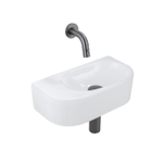 QeramiQ Fuente Fonteinset - 40x21.5x12cm - glad - halfrond - keramiek - fonteinkraan gunmetal - afvoerplug - verlaagd sifon - wit glans SW1233114