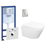 Wiesbaden Vesta Pack WC sans bride composé d''un réservoir encastré, cuvette avec abattant softclose et plaque de commande verticale chromée SW405220