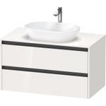 Duravit Ketho.2 Wastafelonderbouwkast - inclusief consoleplaat - met 2 laden - 100x55x56.8cm - met handgrepen antraciet - hoogglans wit SW772918