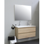 Basic Bella Meuble avec lavabo acrylique 100x55x46cm 2 trous de robinet avec miroir Chêne SW398145