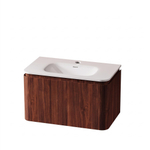 Royal Plaza Terra Badkamermeubelset - 80x47x46cm - solid surface wastafel wit glans - 1 wasbak - 1 kraangat - 2 lades - kastanje (walnoot) SW1447016