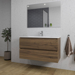 Saniclass Chaci Ensemble meuble de salle de bains - 100x46x55cm - lavabo en céramique blanc - 1 vasque ovale - 1 trou de robinet - 2 tiroirs - miroir rectangulaire - noyer (bois) SW724520