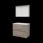 Basic-Line Comfort 46 ensemble de meubles de salle de bain 80x46cm sans poignée 2 tiroirs lavabo acrylique 1 trou de robinetterie armoire de toilette mfc scotch oak SW350987