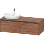 Duravit ketho 2 meuble sous lavabo avec plaque console et 2 tiroirs pour lavabo à gauche 140x55x45.9cm avec poignées noyer anthracite mat SW772053