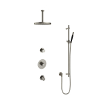 Hotbath Cobber IBS20 Ensemble de douche de pluie encastré - bras de plafond 15 cm - douche de tête ronde 30 cm - douchette barre - barre coulissante - nickel brossé SW440413