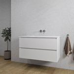 Adema Chaci Ensemble de meuble 101x46x57cm avec 2 tiroirs sans poignée vasque en céramique blanche sans trou de robinet Blanc mat SW809376