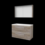 Basic-Line ensemble de meubles de salle de bain comfort 46 100x46cm avec poignées 2 tiroirs lavabo acrylique 2 trous de robinetterie armoire de toilette mfc scotch oak SW351061