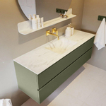 Mondiaz VICA-DLUX ensemble de meuble de salle de bain - 150cm - meuble sous-vasque armée - 2 tiroirs - lavabo encastré nuage milieu - sans trous de robinet - miroir modèle spot - version XL 60cm de haut - opalo SW1098997