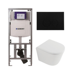 QeramiQ Dely Pack WC - 36,3x51,7cm - à fond creux - sans bride - réservoir encastré Geberit UP320 - abattant WC softclose 35 mm - plaque de commande en plastique noir mat - boutons ronds - blanc mat SW1235391