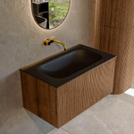 MONDIAZ KURVE 80cm Meuble salle de bain - couleur Walnut - 1 tiroir - vasque BIG SMALL centre - sans trous de robinet - Urban SW1138486