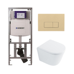 QeramiQ Dely Toiletset - 36.3x51.7cm - diepspoel - rimless - Geberit UP320 inbouwreservoir - softclose toilet zitting 35 mm - bedieningsplaat beige - rechthoekige knoppen - wit glans SW1222093