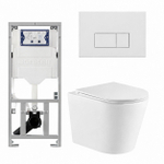 QeramiQ Dely Toiletset - 36.3x51.7cm - diepspoel - rimless - Geberit UP320 inbouwreservoir - met Burda frame - softclose toiletzitting - mat witte bedieningsplaat - rechtehoekige knoppen - glans wit SW1102475