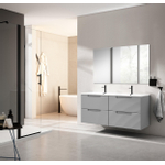 Saniclass Prime Balance Ensemble meuble de salle de bains - 120x55x45cm - 2 vasques ovales en céramique blanc - 2 trous de robinet - 4 tiroirs - miroir rectangulaire - mat greige (gris) SW916237