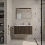 Adema Holz Ensemble de meuble - 100cm - 1 vasque en céramique Blanc - 1 trou de robinet - 1 tiroir - avec miroir - Toffee (marron) SW857525