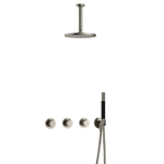 Hotbath Cobber IBS70 Ensemble de douche de tête encastré - bras de plafond 15 cm - douche de tête ronde 20 cm - douchette à main bâton - nickel brossé SW677965