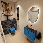 MONDIAZ TURE-DLUX Meuble toilette - 60cm - Jeans - EDEN - vasque Lava - position centrale - sans trou de robinet SW1103912