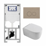 QeramiQ Dely Swirl Toiletset - 36.3x51.7cm - Geberit UP320 inbouwreservoir - met Burda frame - 35mm zitting - bedieningsplaat taupe - ronde knoppen - glans wit SW1164411