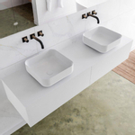 Mondiaz Lagom Meuble salle de bains 160x30.9x45cm Solid Surface Talc 2 tiroirs avec lavabo BINX vasque à poser double Gauche et droite sans trous de robinet SW409070