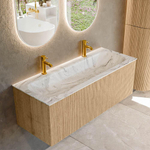 MONDIAZ KURVE-DLUX 120cm Meuble salle de bain - couleur Oak - 1 tiroir - vasque BIG LARGE centre - 2 trous de robinet - couleur Glace SW1137942