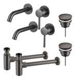 Fortifura Calvi Kit robinet lavabo - pour double vasque - robinet rehaussé - bonde clic clac - siphon design - Gunmetal PVD SW915342