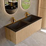 MONDIAZ KURVE 120cm Meuble salle de bain - couleur Oak - 1 tiroir - vasque CLOUD double - 2 trous de robinet - Urban SW1138397