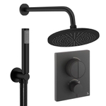 Crosswater MPRO Ensemble de douche de tête encastré - 2 leviers - pomme de douche 30cm - douchette à main - bras mural - noir mat SW1472699