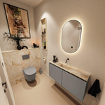 MONDIAZ TURE-DLUX Meuble toilette - 100cm - Smoke - EDEN - vasque Frappe - position centrale - sans trou de robinet SW1103062