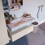 Mondiaz ALAN-DLUX Ensemble de meuble - 100cm - meuble Linen mat - 1 tiroir - Lavabo Cloud Glace suspendu - vasque Gauche - 1 trou de robinet SW805937