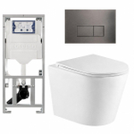 QeramiQ Dely Toiletset - 36.3x51.7cm - diepspoel - rimless - Geberit UP320 inbouwreservoir - met Burda frame - softclose toiletzitting - gunmetal bedieningsplaat - rechtehoekige knoppen - mat wit SW804613