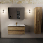 Mondiaz AIVY Ensemble de meuble - 100x45x50cm - 1 trou de robinet - 1 vasque Talc céramique - Centre - 2 tiroirs - avec armoire de toilette - Melamine Chai SW892273