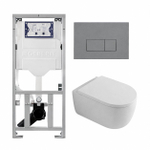 QeramiQ Dely Swirl Toiletset - 36.3x51.7cm - Geberit UP320 inbouwreservoir - met Burda frame - 35mm zitting - bedieningsplaat licht grijs - rechthoekige knoppen - glans wit SW1164404