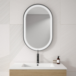 Adema Vygo spiegel - 80x50cm - ovaal - 6mm - LED verlichting - zwart SW767365