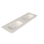 Saniclass Terra Meubelwastafel - 141x46x1.2cm - afgeronde hoeken - 2 wasbakken - 2 kraangaten - solid surface - wit mat SW1418385