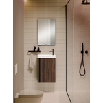 Saniclass Chaci Ensemble meuble lave-mains - 40x55cm - 1 porte - lavabo fontaine en marbre minéral - avec miroir rectangulaire - noyer SW1130174