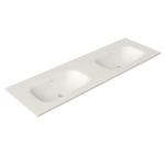 Saniclass Flow Meubelwastafel - 141x46x1.5cm - overloop - 2 wasbakken - zonder kraangaten - solid surface wit mat SW1224151