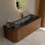 MONDIAZ KURVE-DLUX 125cm Meuble salle de bain avec module 25 G - couleur Walnut - 1 tiroir - 1 porte - vasque BIG MEDIUM droite - 1 trou de robinet - couleur Lava SW1137238