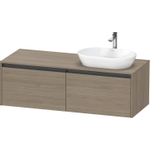 Duravit Ketho.2 Wastafelonderbouwkast - inclusief consoleplaat - met 2 laden - voor waskom rechts - 140x55x45.9cm - met handgrepen antraciet - eiken terra mat SW772370