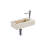 QeramiQ Fuente Fonteinset - 37.5x18.5x9cm - keramiek - kraangat rechts - fonteinkraan chroom - afvoerplug - verlaagd sifon - Mat Beige SW1232725