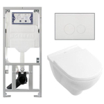 Villeroy & Boch O.novo toiletset met Geberit inbouwreservoir met diepspoel wandcloset wit softclose zitting en bedieningsplaat met ronde knoppen wit SW791656