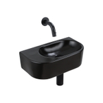 QeramiQ Fuente Ensemble de Lavabo - 40x21.5x12cm - lisse - demi-rond - céramique - ensemble de robinet noir mat - bouchon de vidange - siphon abaissé - noir mat SW1233084