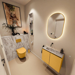 MONDIAZ TURE-DLUX Meuble toilette - 60cm - Ocher - EDEN - vasque Glace - position gauche - sans trou de robinet SW1103375