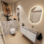 MONDIAZ TURE-DLUX Meuble toilette - 100cm - Linen - EDEN - vasque Glace - position droite - sans trou de robinet SW1103348