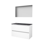 Basic-Line Ultimate 46 ensemble de meubles de salle de bain 100x46cm sans poignée 2 tiroirs lavabo en pierre dure 0 trous de robinetterie miroir éclairage mdf laqué blanc glacier SW639685