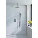 Fortifura Calvi Ensemble de douche pluie encastrable - thermostatique - bras plafond - barre curseur - pommeau 25cm - douchette ronde - Chrome SW1030636