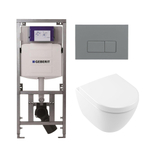 Villeroy & Boch Subway 2.0 compact DirectFlush Toiletset - Geberit reservoir - softclose - quickrelease - bedieningsplaat bedieningsplaat licht grijs - rechthoekige knoppen - wit SW1164306